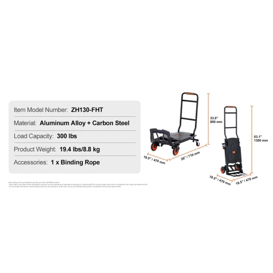 Aluminum Folding Hand Truck 300 lbs Convertible Utility Cart Dolly - Picture 13 of 13
