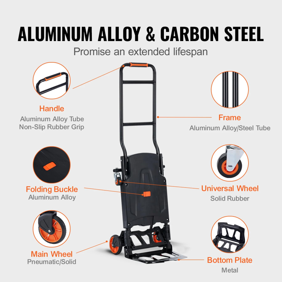 Aluminum Folding Hand Truck 300 lbs Convertible Utility Cart Dolly - Picture 4 of 13